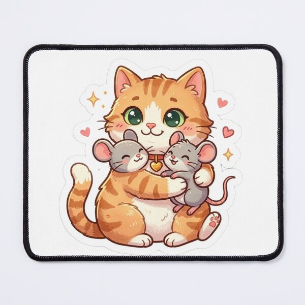 Item preview, Cute Cat Hugging Little Mice | Kawaii Animal Cartoon Sticker designed and sold by Punjabink.