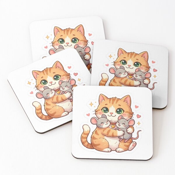 Item preview, Cute Cat Hugging Little Mice | Kawaii Animal Cartoon Sticker designed and sold by Punjabink.