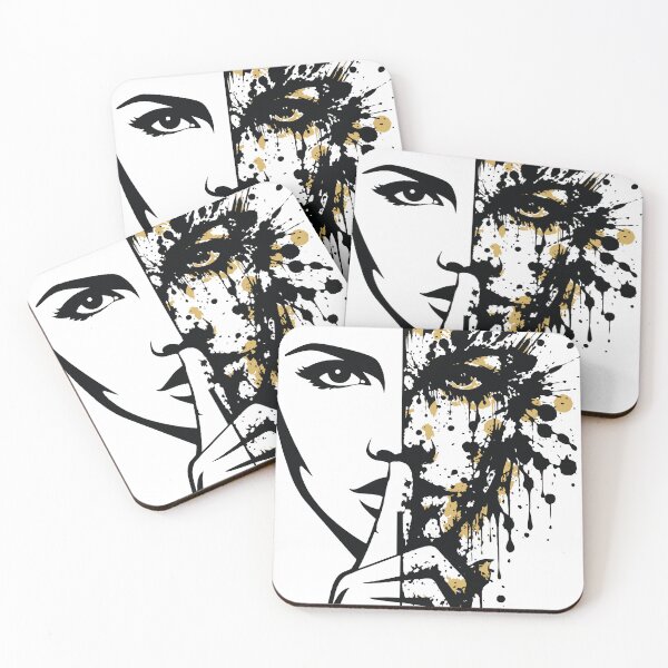 Item preview, Powerful duality concept art of a silence gesture face split vertically down the center. Left half rendered in perfectly clean designed and sold by Dejbar.