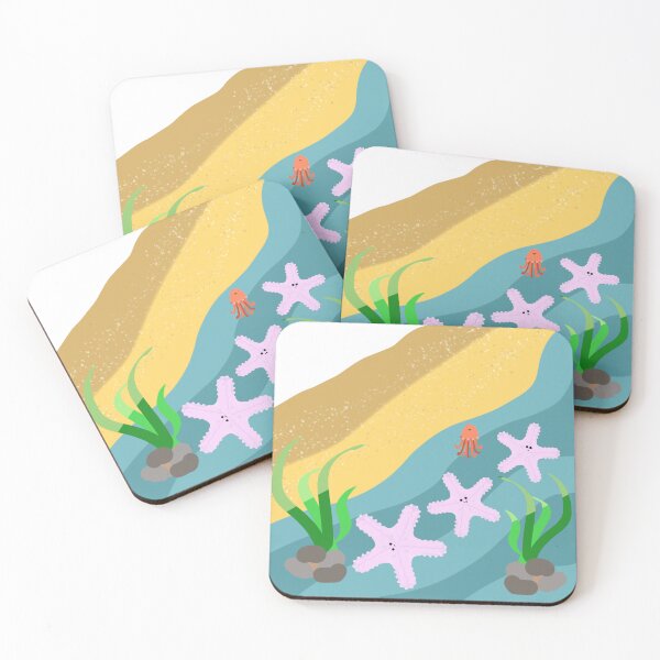 Item preview, Cute Starfish and Jellyfish on Beach Ocean Scene designed and sold by MigWhimsy.