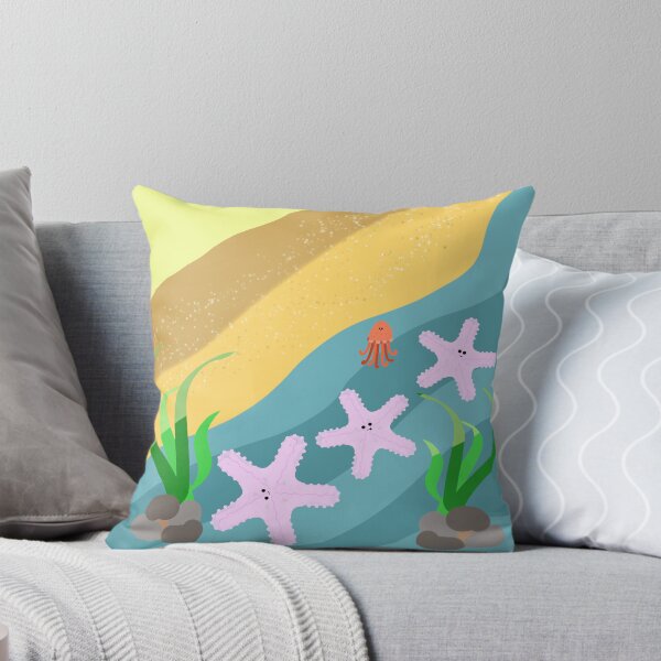 Item preview, Cute Starfish and Jellyfish on Beach Ocean Scene designed and sold by MigWhimsy.