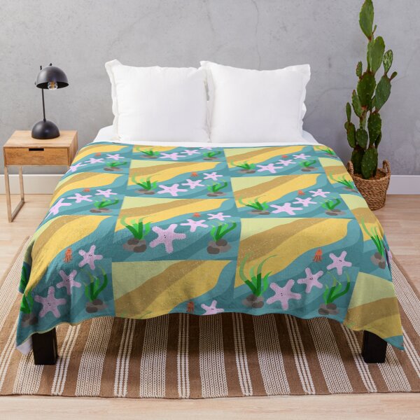 Item preview, Cute Starfish and Jellyfish on Beach Ocean Scene designed and sold by MigWhimsy.