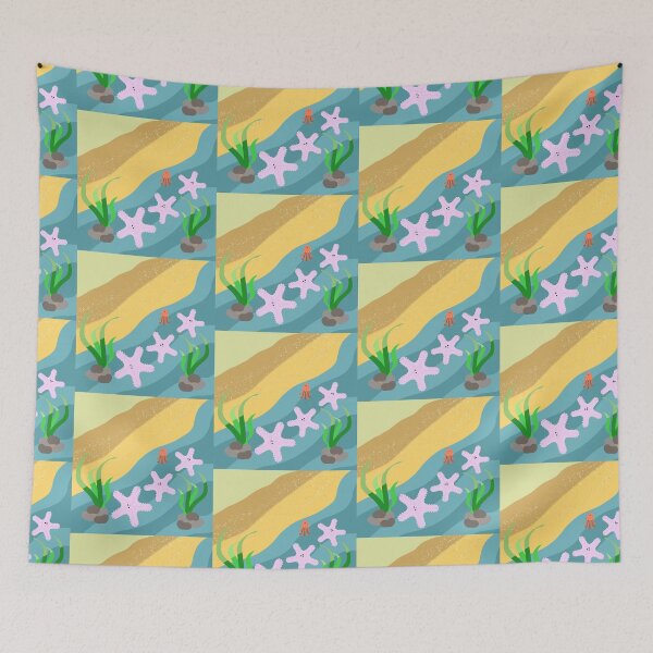 Item preview, Cute Starfish and Jellyfish on Beach Ocean Scene designed and sold by MigWhimsy.