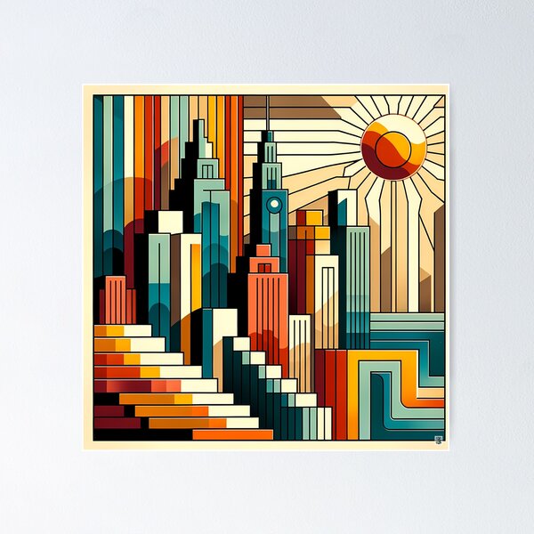 Item preview, Geometric City Skyline at Sunset designed and sold by InkSmithery.