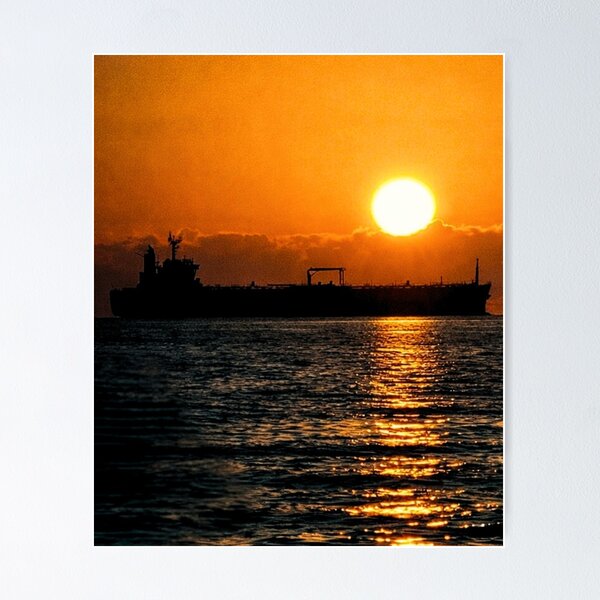 Item preview, Golden Sunset Over Ocean Cargo Ship Silhouette - Minimalist Seascape Photography designed and sold by WhyNotZuK.