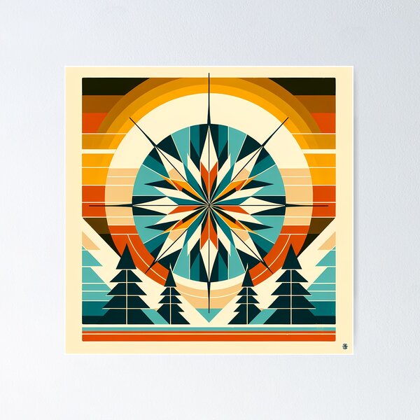 Item preview, Geometric Snowflake Over Winter Pines designed and sold by InkSmithery.
