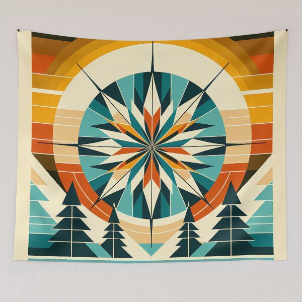 Item preview, Geometric Snowflake Over Winter Pines designed and sold by InkSmithery.