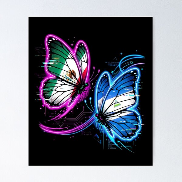 Item preview, Neon Butterfly Duo Latin Pride Digital Art Print Cyber Glow Wings Fantasy Design designed and sold by graphixpolash.
