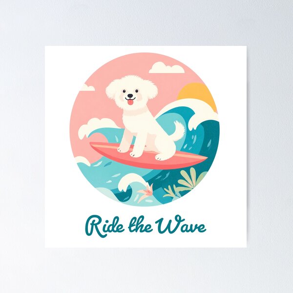 Item preview, Ride the Wave – Cute Surfing Dog Illustration designed and sold by BobaBunny76.