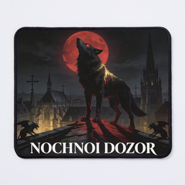 Item preview, Dark Sacred Wolf Watches Over Gothic Cathedral Night designed and sold by GeoWhimsy Studio.