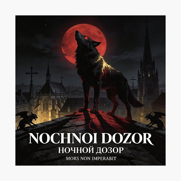 Item preview, Dark Sacred Wolf Watches Over Gothic Cathedral Night designed and sold by GeoWhimsy Studio.