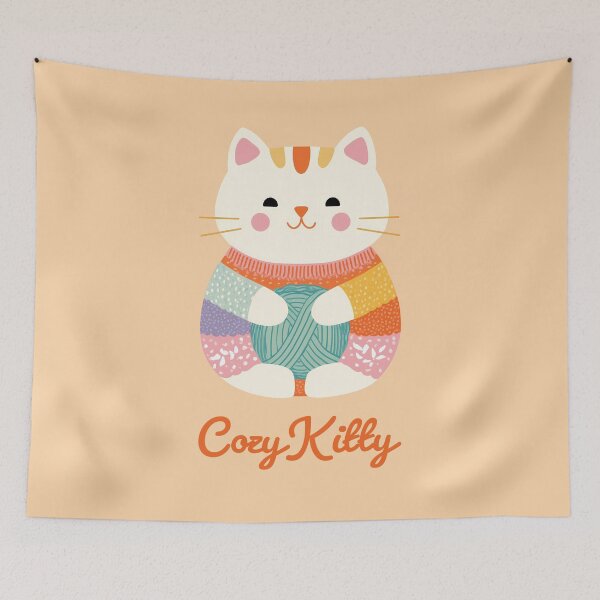 Item preview, Cozy Kitty – Cute Cat in Sweater with Yarn Illustration designed and sold by BobaBunny76.