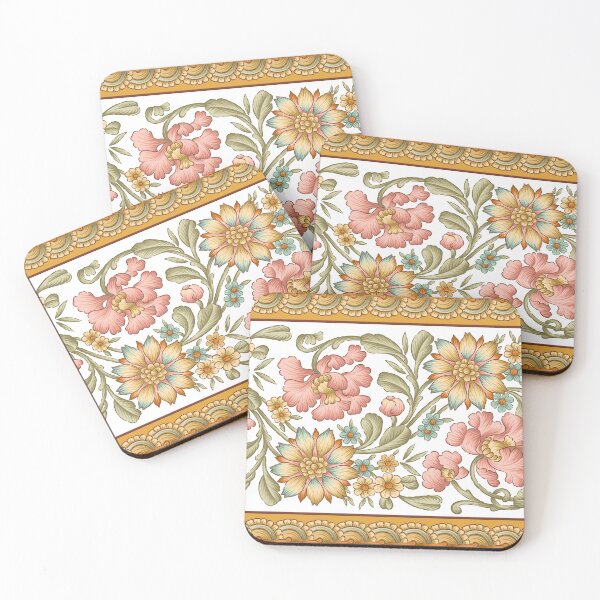 Item preview, Vintage Floral Border Aesthetic - Pink and Gold Botanical Pattern designed and sold by Artsy Corner.