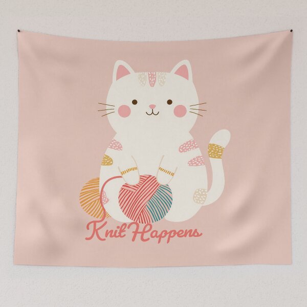 Item preview, Knit Happens – Cute Cat with Yarn Illustration designed and sold by BobaBunny76.