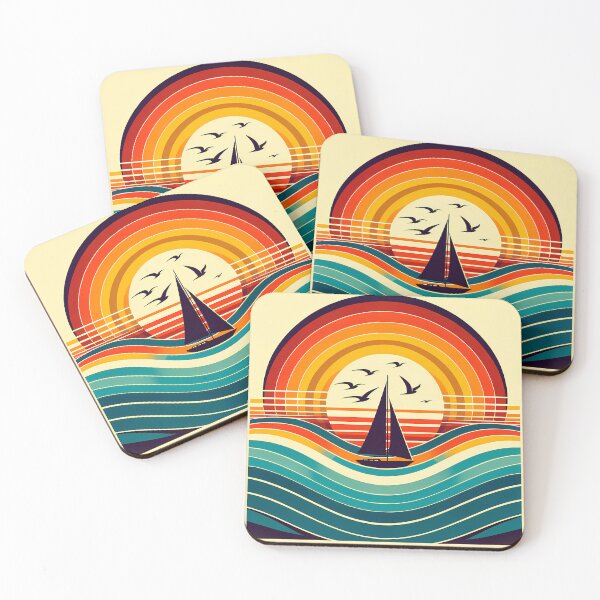 Item preview, Retro Sailboat Sunset Waves designed and sold by InkSmithery.