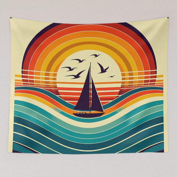 Item preview, Retro Sailboat Sunset Waves designed and sold by InkSmithery.