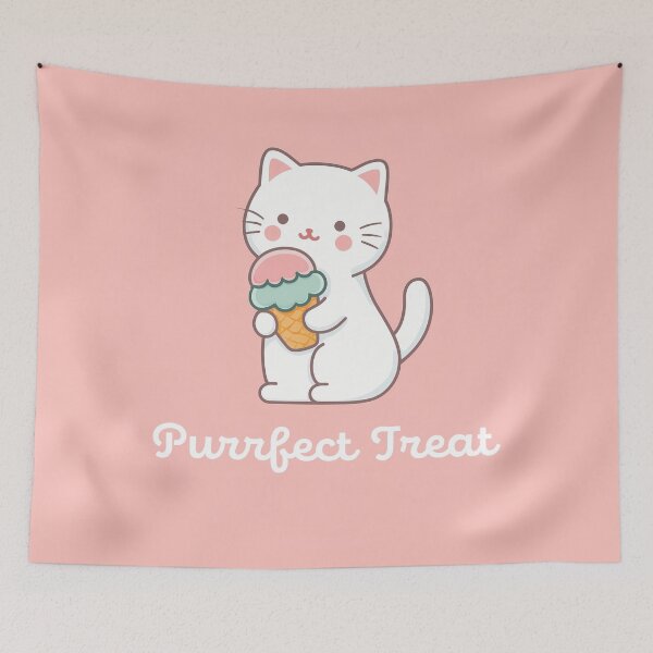 Item preview, Purrfect Treat – Cute Cat with Ice Cream Illustration designed and sold by BobaBunny76.