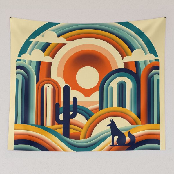 Item preview, Geometric Desert Sunset with Fox and Cactus designed and sold by InkSmithery.