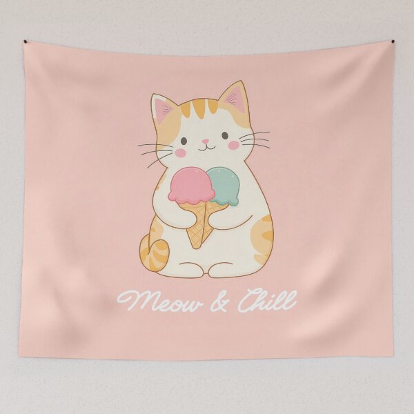 Item preview, Meow & Chill – Cute Cat with Ice Cream Illustration designed and sold by BobaBunny76.