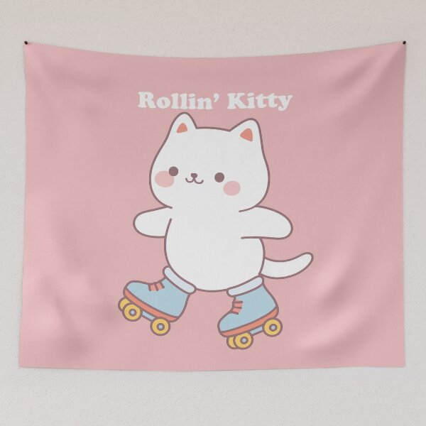 Item preview, Rollin’ Kitty – Cute Roller Skating Cat Illustration designed and sold by BobaBunny76.
