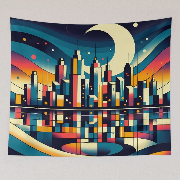Item preview, Moonlit Geometric Cityscape designed and sold by InkSmithery.