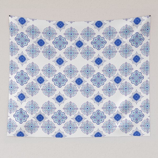 Item preview, Blue and White Floral Geometric Tile Pattern-Oriental Style Abstract Elegant Design designed and sold by CreativeCanvas8.