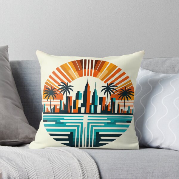 Artikelvorschau, Retro-Neon-Stadt-Sonnenuntergang mit Palmen entworfen und verkauft von InkSmithery.
