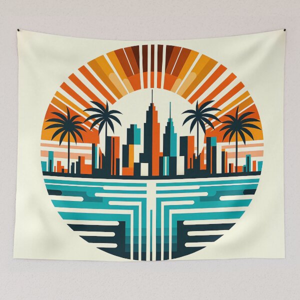 Item preview, Retro Neon City Sunset with Palms designed and sold by InkSmithery.