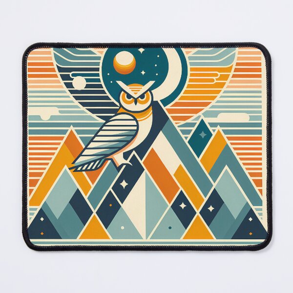 Item preview, Geometric Owl Moon Over Mountains designed and sold by InkSmithery.