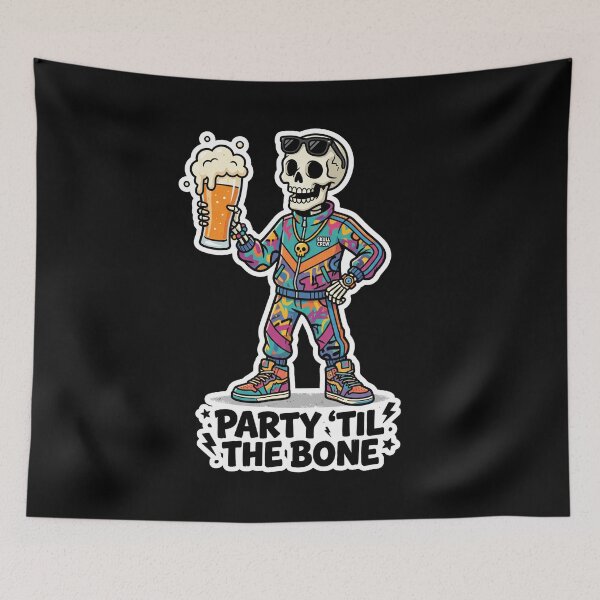 Item preview, Skeleton Party Beer Tracksuit Retro Streetwear Cartoon Design designed and sold by seven things shop.