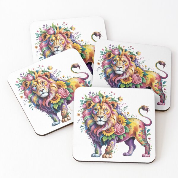 Item preview, Rainbow Flower Lion – Colorful Floral Animal Art designed and sold by RBToper.