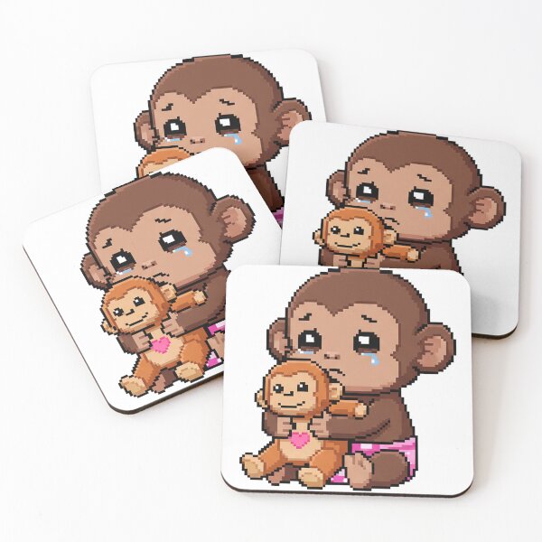 Item preview, Punch Sad Baby Monkey Pixel Art Crying with Toy designed and sold by LessSugar.