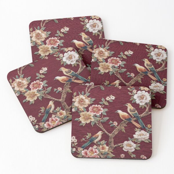 Item preview, Maroon Silk Floral Birds Embroidery Gentle Chinese Carpet designed and sold by GrinGalore.