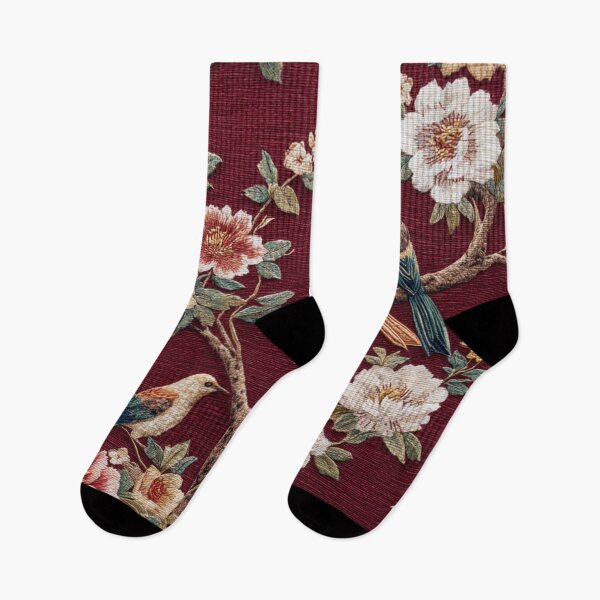Item preview, Maroon Silk Floral Birds Embroidery Gentle Chinese Carpet designed and sold by GrinGalore.
