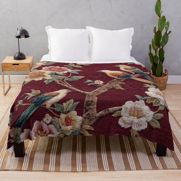 Item preview, Maroon Silk Floral Birds Embroidery Gentle Chinese Carpet designed and sold by GrinGalore.