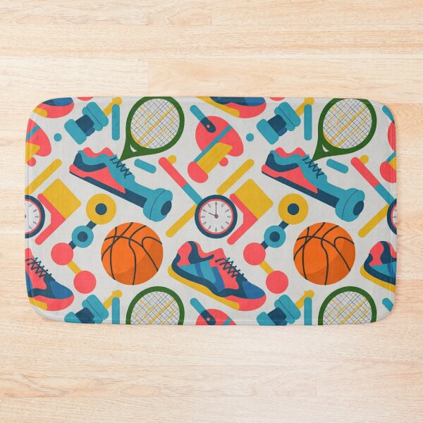 Item preview, Vibrant Sports Seamless Pattern – Sneakers, Dumbbells, Basketballs & Tennis Rackets designed and sold by Midnight Veil Designs.