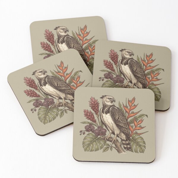 Item preview, Vintage Botanical Harpy Eagle Perched Among Tropical Blooms designed and sold by BirdsnStuff.