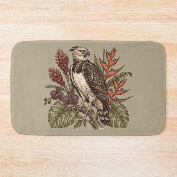 Item preview, Vintage Botanical Harpy Eagle Perched Among Tropical Blooms designed and sold by BirdsnStuff.