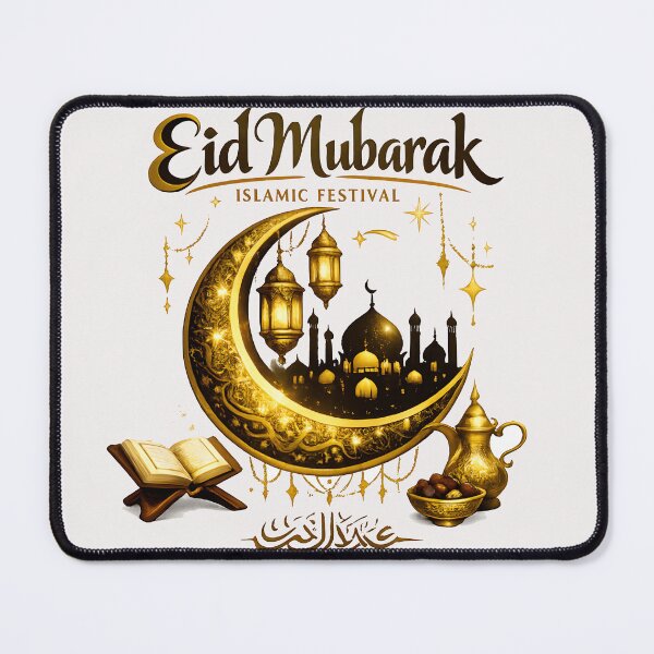 Item preview, Eid Mubarak Luxury Islamic Art T-Shirt Golden Crescent Moon Ramadan Kareem Design designed and sold by Nixora.