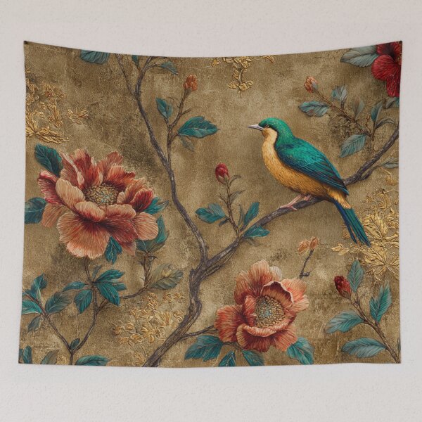 Item preview, Camel Silk Floral Birds Gentle Chinese Art Wallpaper designed and sold by GrinGalore.
