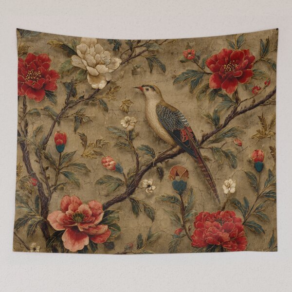 Item preview, Camel Silk Flowers Birds Gentle Chinese Art Wallpaper designed and sold by GrinGalore.