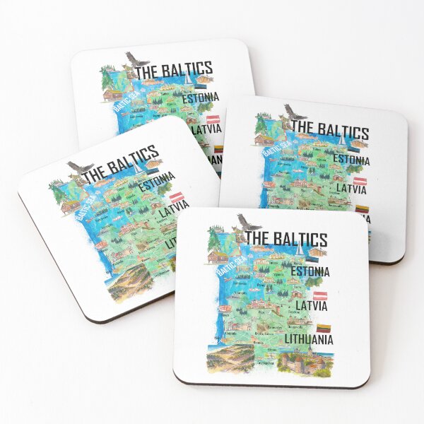 Item preview, Baltic States Illustrated Travel Map Estonia Latvia Lithuania designed and sold by artshop77.