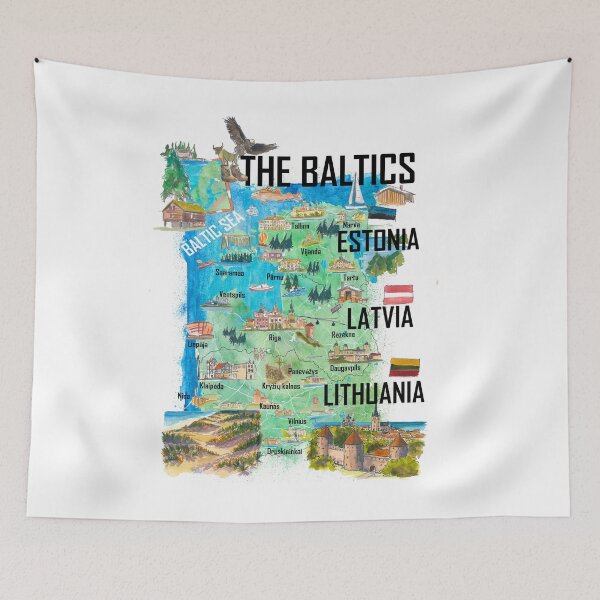Item preview, Baltic States Illustrated Travel Map Estonia Latvia Lithuania designed and sold by artshop77.