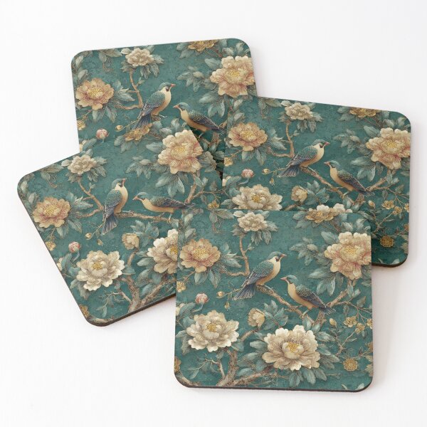 Item preview, Mint Silk Floral Birds Gentle Chinese Art Wallpaper designed and sold by GrinGalore.