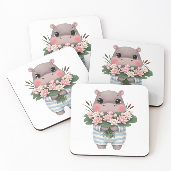 Item preview, Cute Hippo with Pink Water Lilies designed and sold by Teeny Quities.