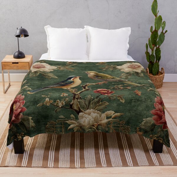 Item preview, Sage Silk Floral Birds Gentle Chinese Art Carpet designed and sold by GrinGalore.