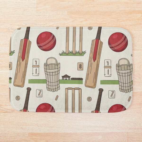 Artikelvorschau, Nahtloses Muster für Cricket-Ausrüstung – Schläger, Bälle, Schoner & Wickets entworfen und verkauft von Midnight Veil Designs.