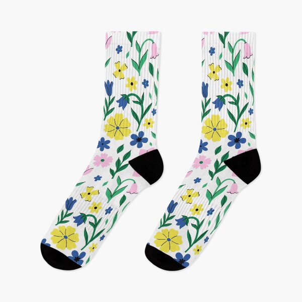 Item preview, pink, yellow, and blue flowers on a white background designed and sold by burbura.