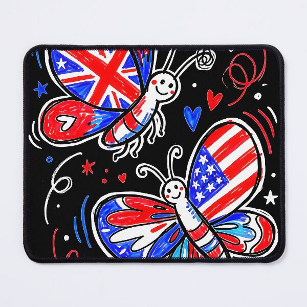 Item preview, Cute Doodle Butterfly UK USA Flag Wings Art Print Kawaii Patriotic Fun Design designed and sold by graphixpolash.