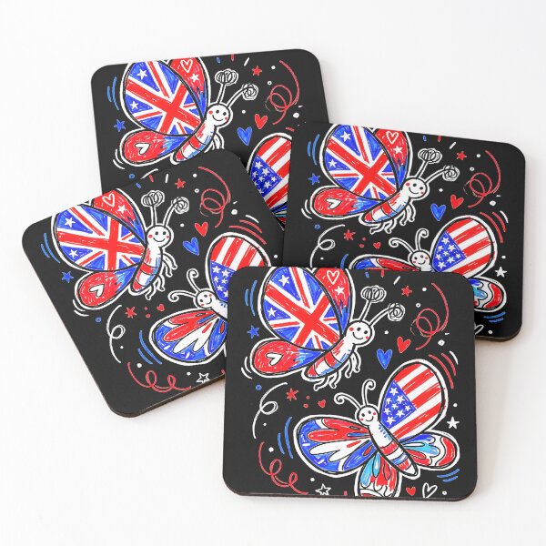 Item preview, Cute Doodle Butterfly UK USA Flag Wings Art Print Kawaii Patriotic Fun Design designed and sold by graphixpolash.